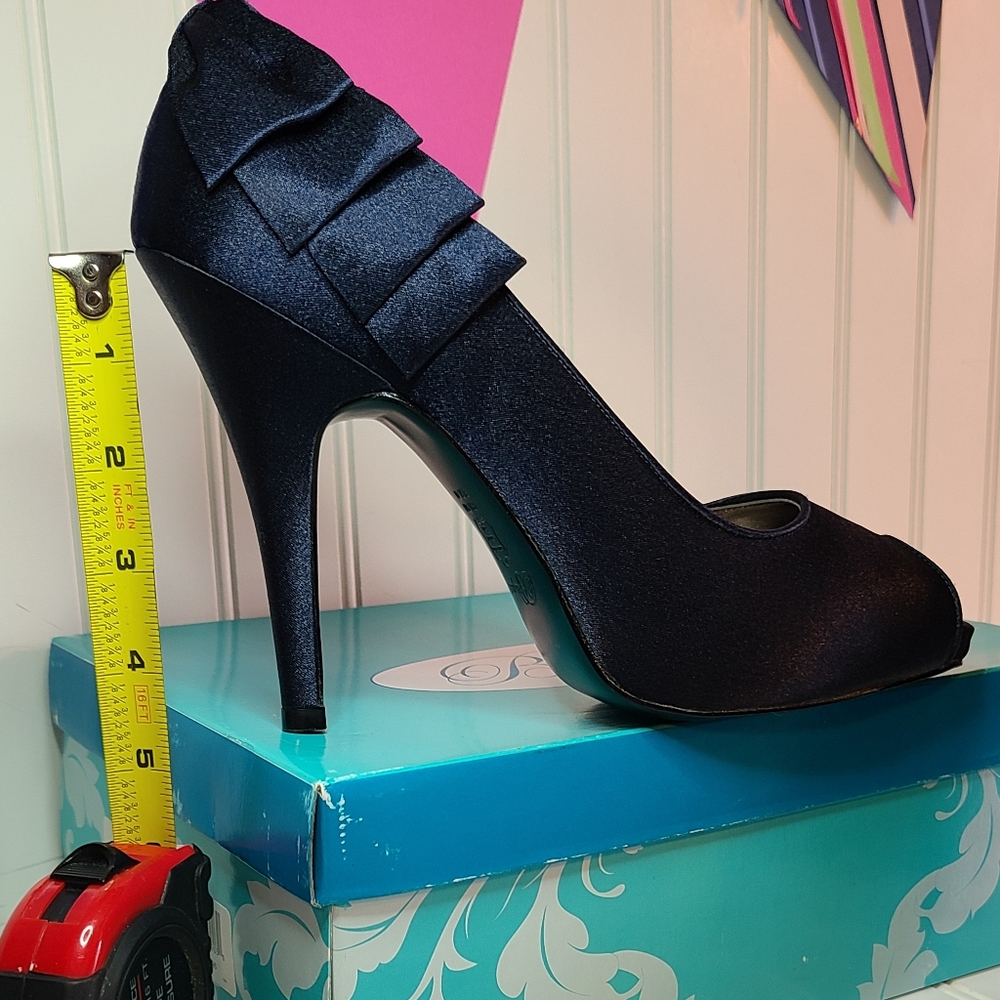 Bouquets Amy Midnight Royal Blue Open Toe Platform Stillettos with Bow size 10